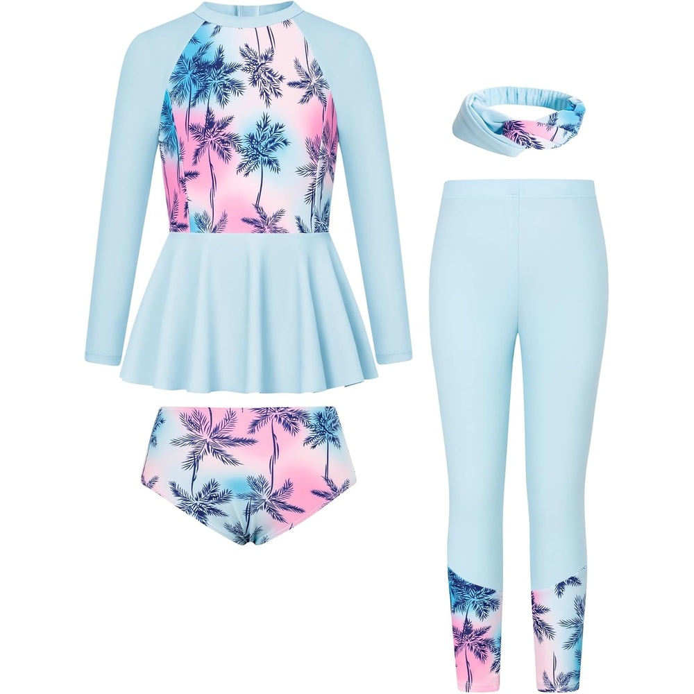 image:imageGRACE KARIN Girls Long Sleeve Rash Guard Bathing Swimsuits Swimwear 616Coconut Plam
