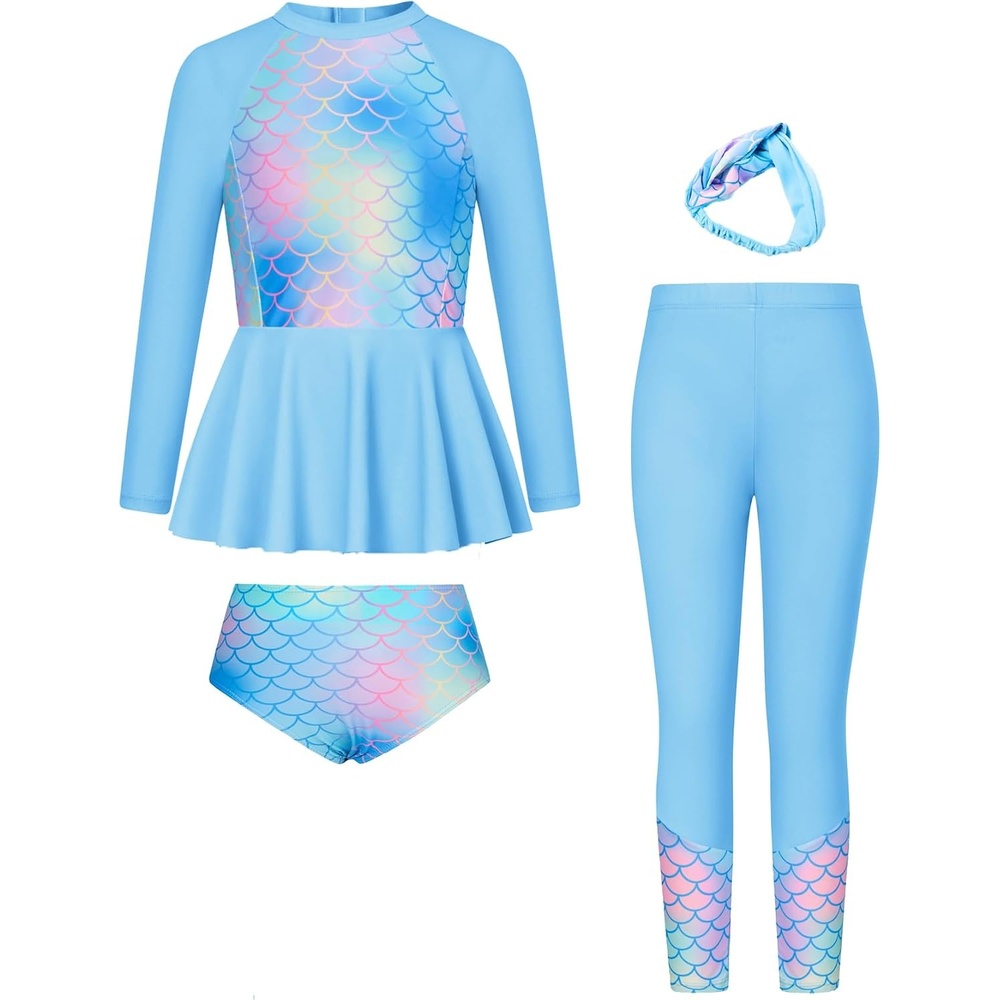 image:imageGRACE KARIN Girls Long Sleeve Rash Guard Bathing Swimsuits Swimwear 616Greenmermaid