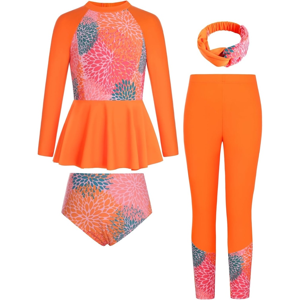image:imageGRACE KARIN Girls Long Sleeve Rash Guard Bathing Swimsuits Swimwear 616Pink Fireworks
