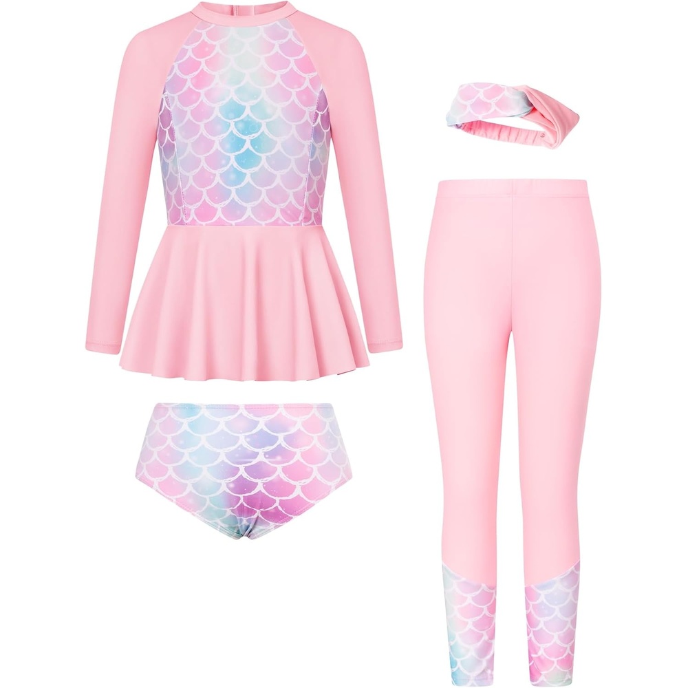 image:imageGRACE KARIN Girls Long Sleeve Rash Guard Bathing Swimsuits Swimwear 616Pinkmermaid