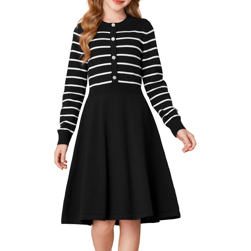 image:imageGRACE KARIN Girls Long Sleeve Sweater Knit Winter Fall Dresses for 714YBlack