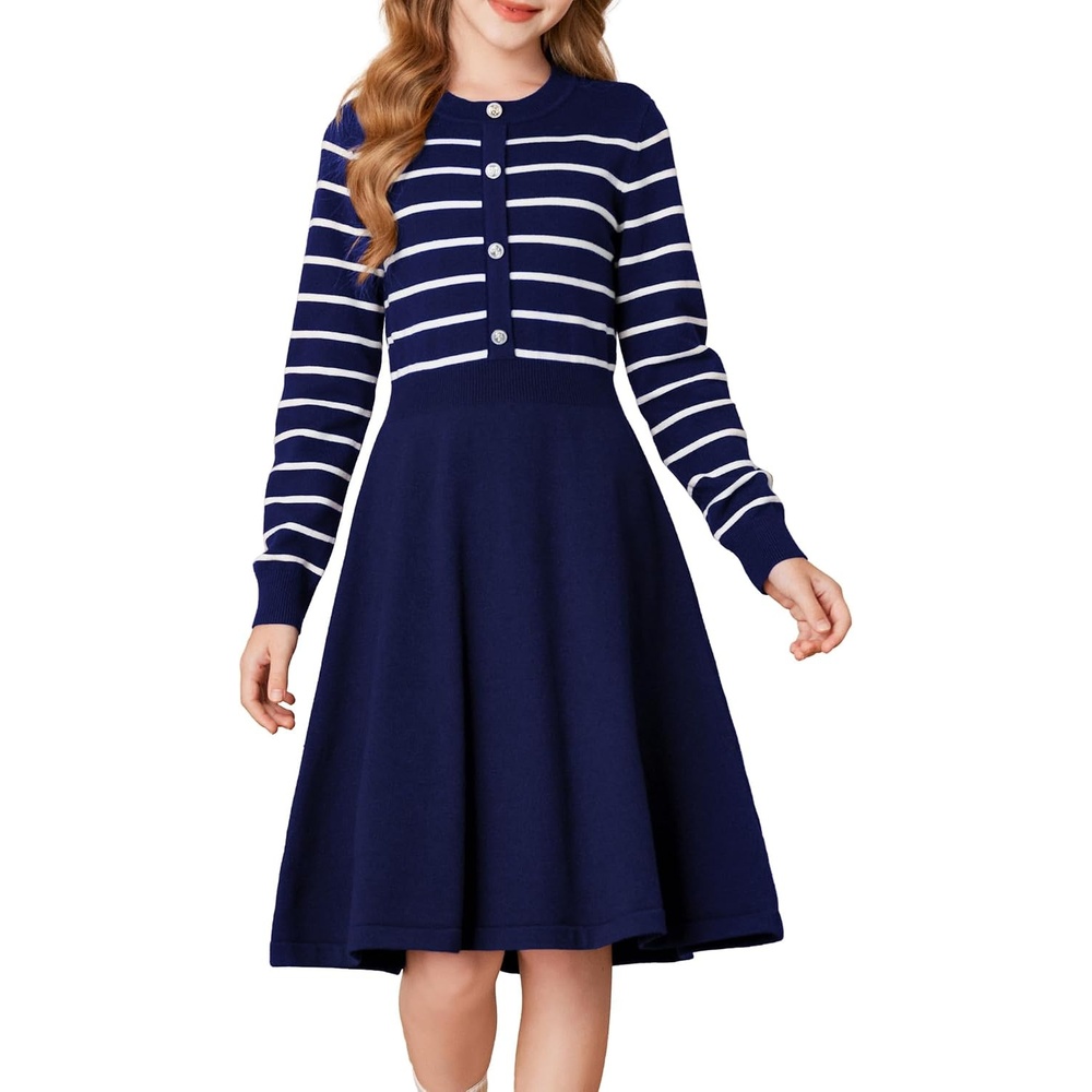 image:imageGRACE KARIN Girls Long Sleeve Sweater Knit Winter Fall Dresses for 714YNavy Blue