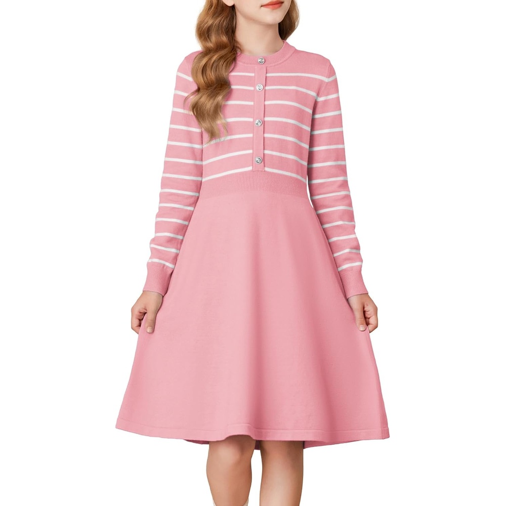 image:imageGRACE KARIN Girls Long Sleeve Sweater Knit Winter Fall Dresses for 714YPink