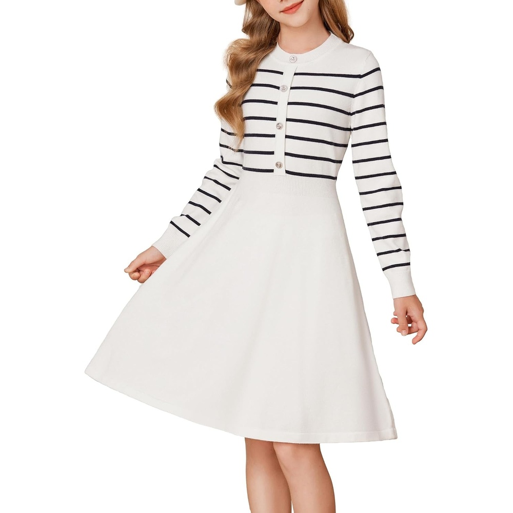 image:imageGRACE KARIN Girls Long Sleeve Sweater Knit Winter Fall Dresses for 714YWhite