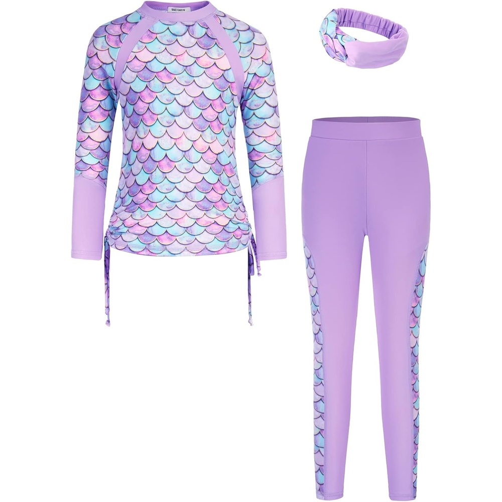 image:imageGRACE KARIN Girls Long Sleeve Swimsuit Two Piece Rashguard Floral Swimwear 614YMermaid