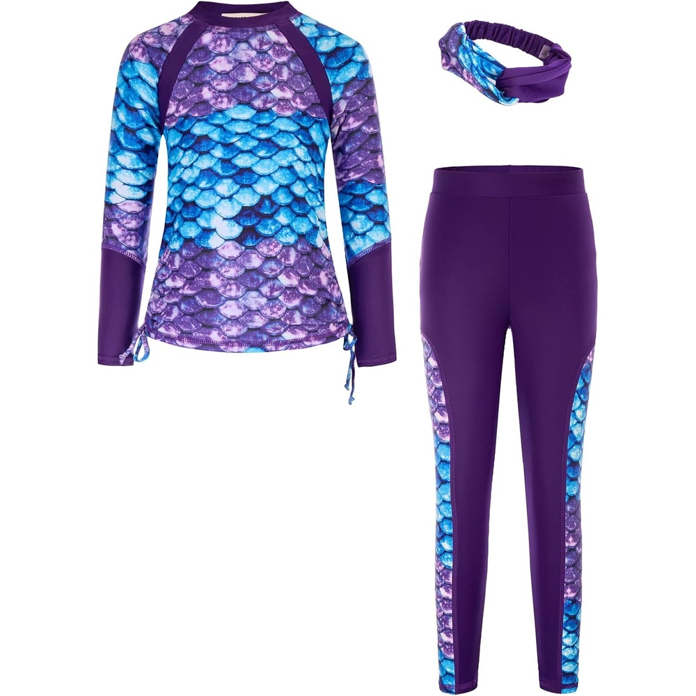 image:imageGRACE KARIN Girls Long Sleeve Swimsuit Two Piece Rashguard Floral Swimwear 614YScale