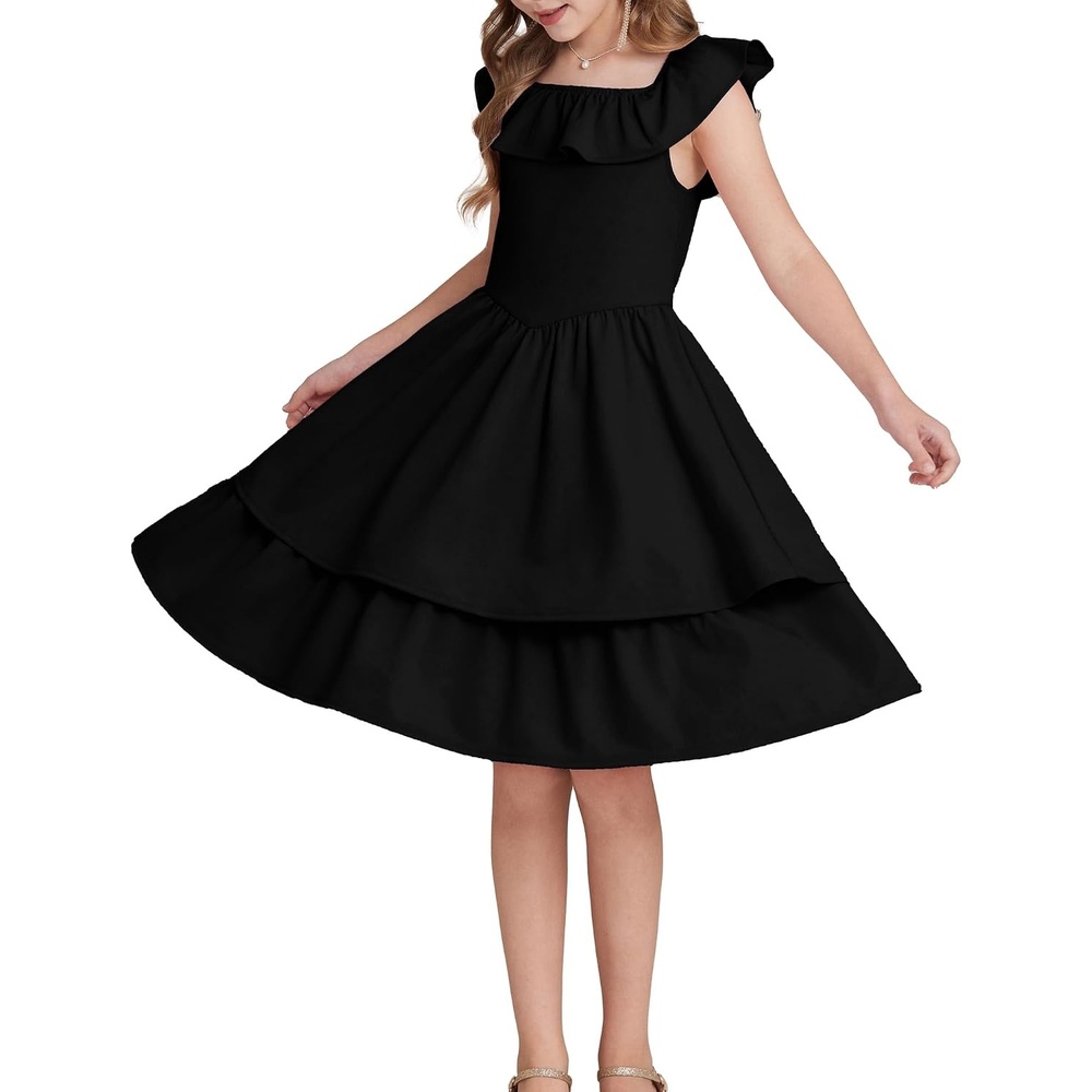 image:imageGRACE KARIN Girls Party Dress Ruffled Sleeve ALine Dresses for Girls 714YBlack