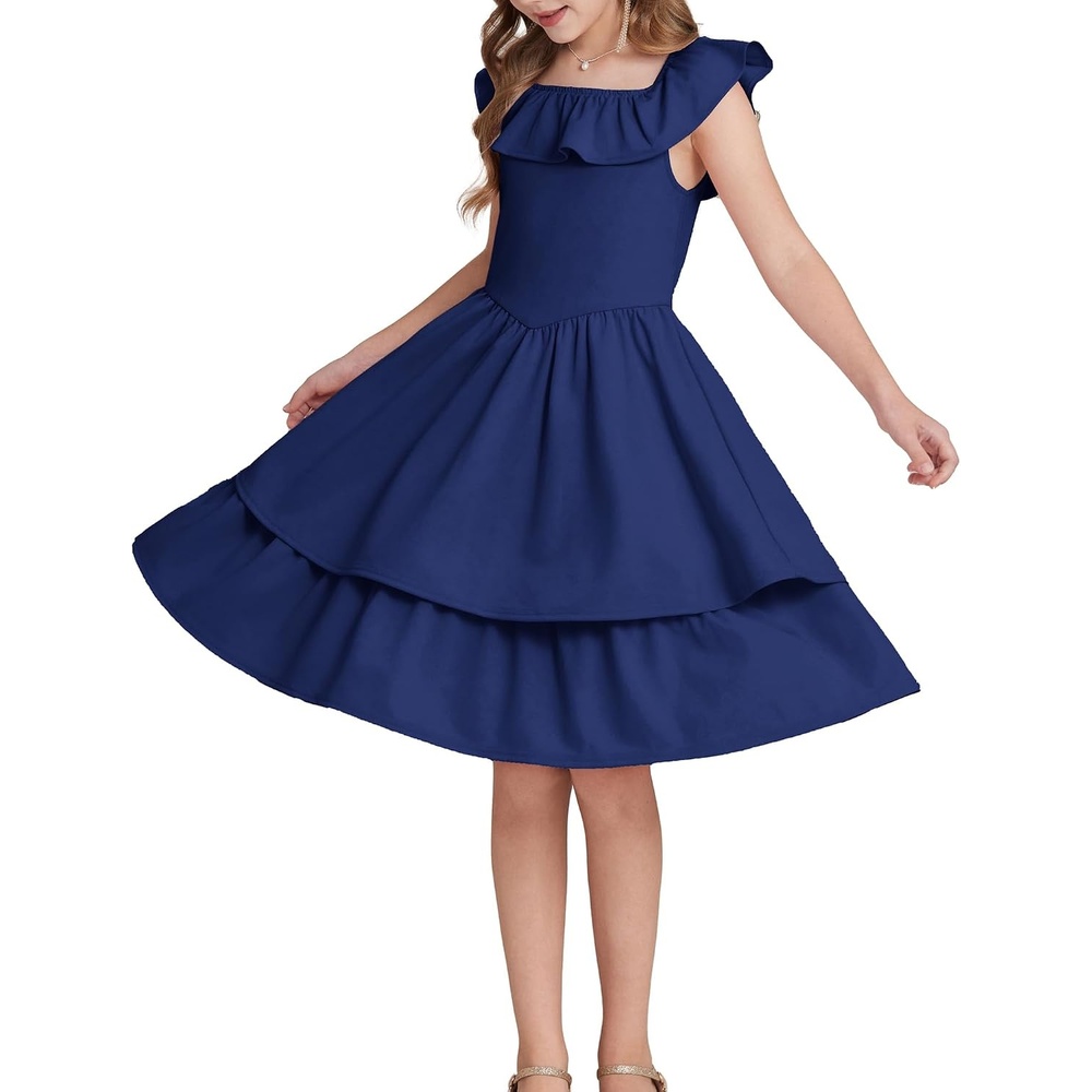 image:imageGRACE KARIN Girls Party Dress Ruffled Sleeve ALine Dresses for Girls 714YNavy Blue