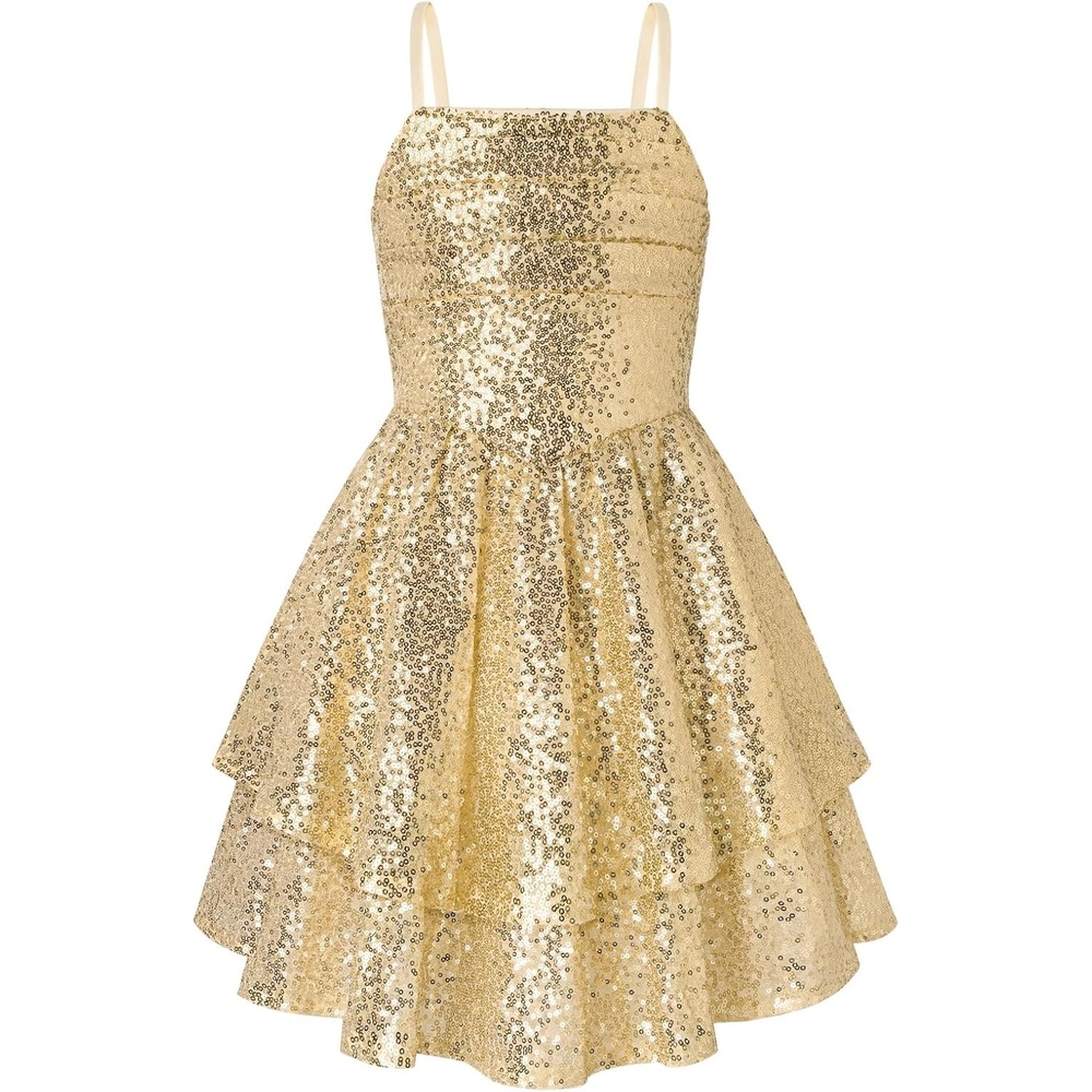image:imageGRACE KARIN Girls Sequin Formal Party Birthday Christmas Fancy Dresses 714Gold