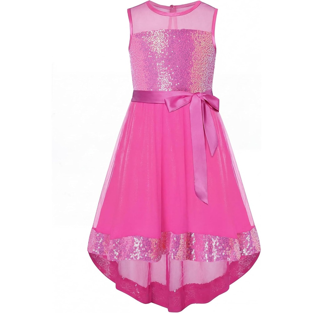 image:imageGRACE KARIN Girls Sequin Party Formal Dress Wedding Guest Sparkle Fancy Birthday Tulle High Low Prom Dresses 614 YearsRose Pink