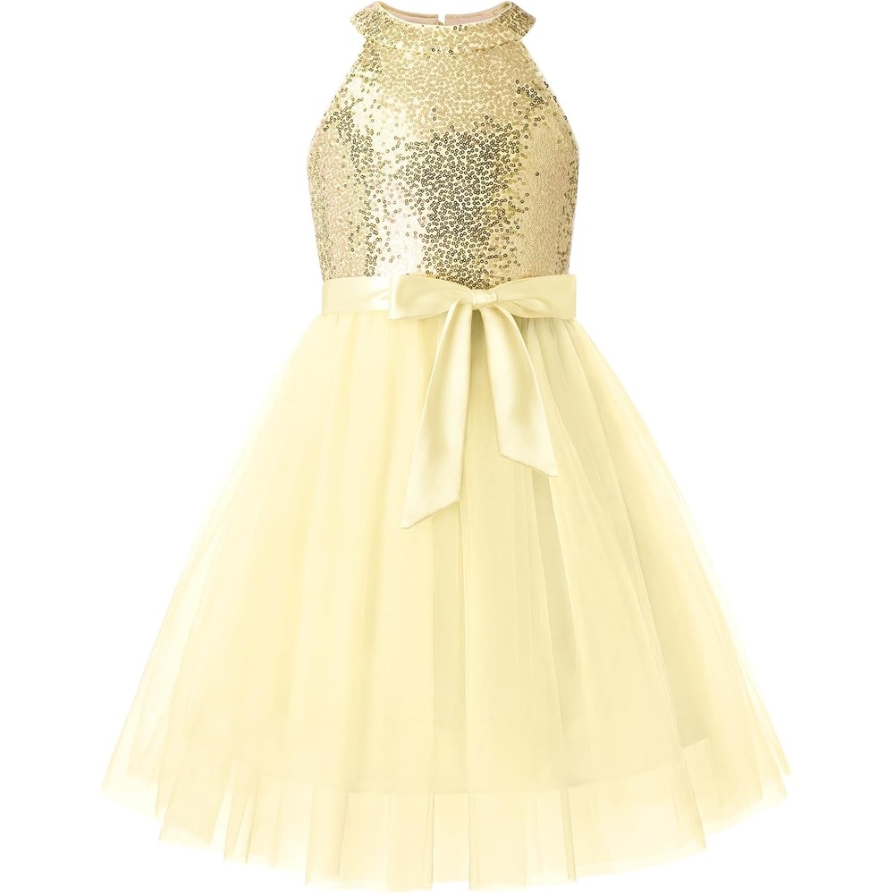 image:imageGRACE KARIN Girls Sequin Tulle Halter Dress Party Formal GownChampagne Gold