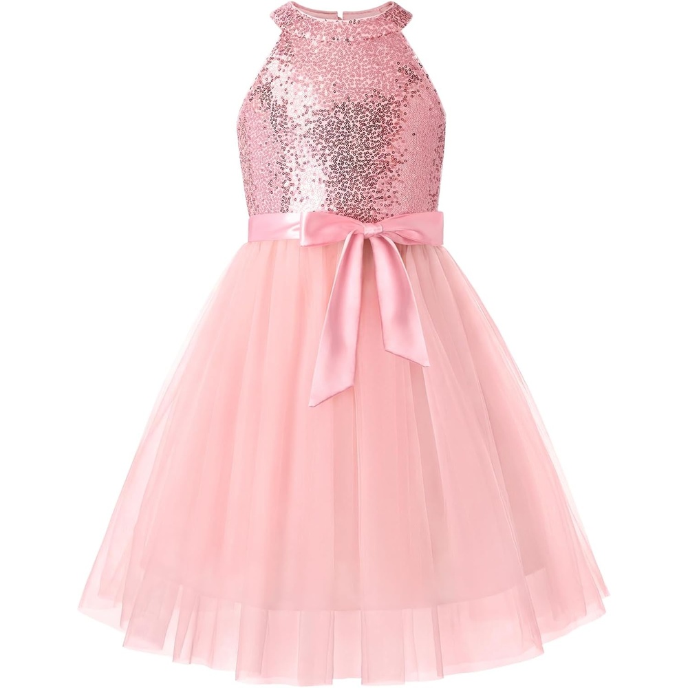 image:imageGRACE KARIN Girls Sequin Tulle Halter Dress Party Formal GownPink