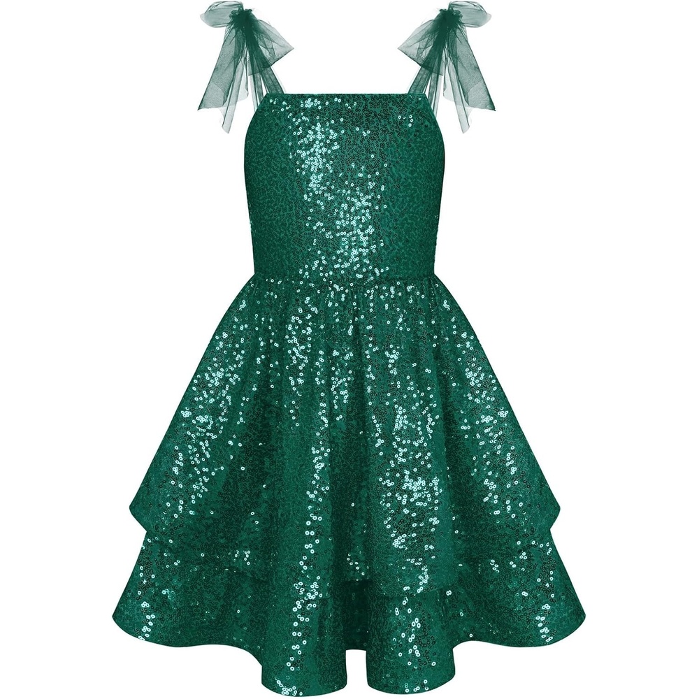 image:imageGRACE KARIN Girls Sparkly Sequin Formal Party Dress Fancy Dance 614YChristmas Green