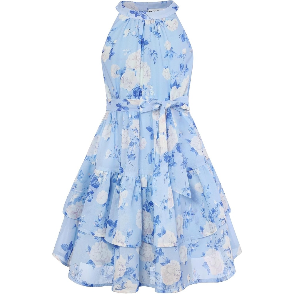 image:imageGRACE KARIN Girls Summer Beach Dress Floral Halter Hawaiian Party VacationSky Blue White Floral