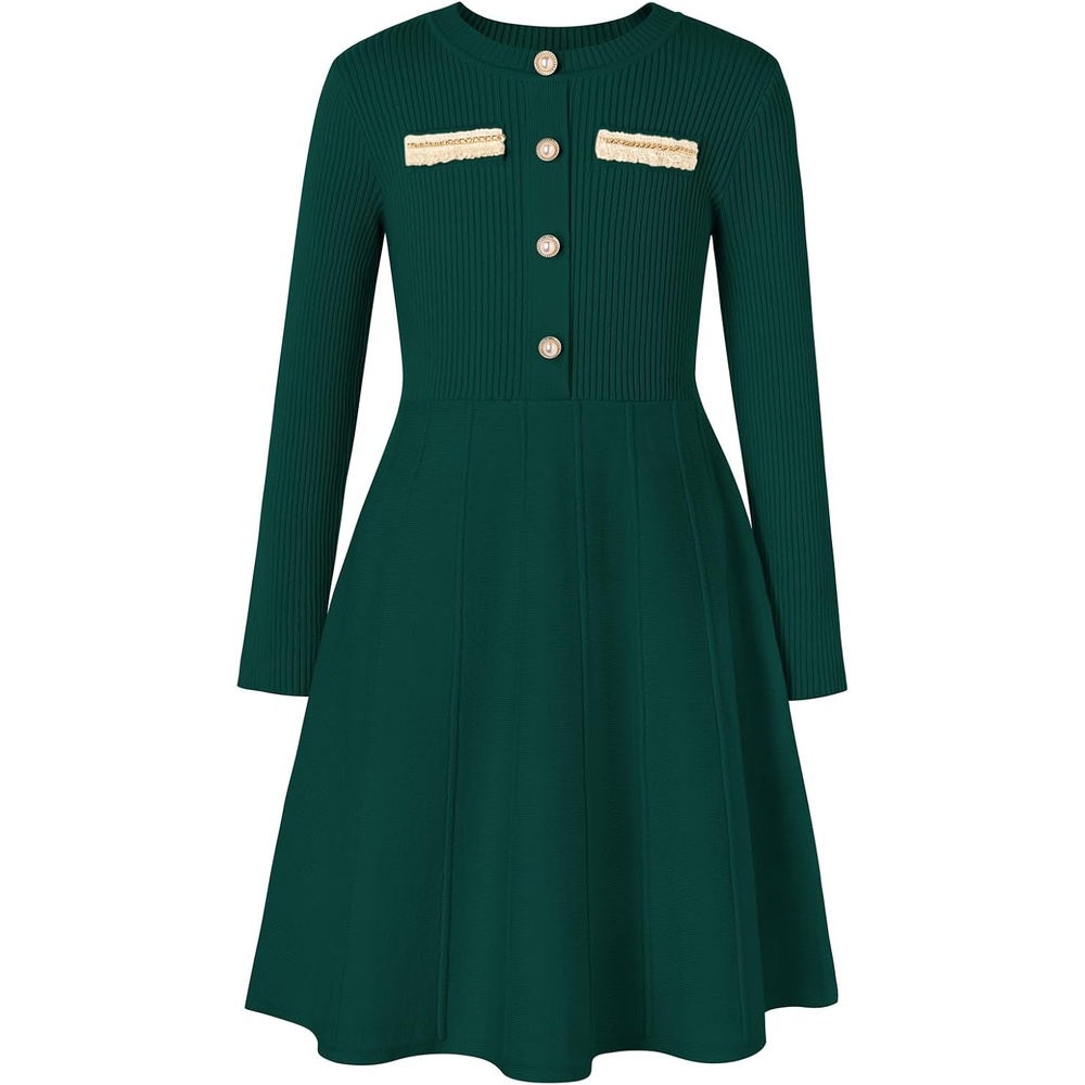 image:imageGRACE KARIN Girls Sweater Dress Long Sleeve Fall Knit Dresses 714 YearsDark Green