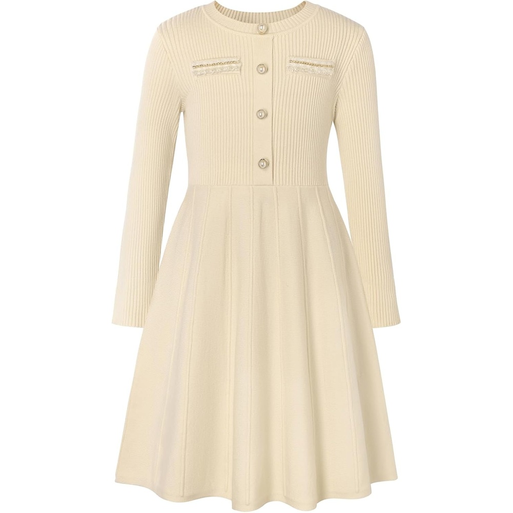 image:imageGRACE KARIN Girls Sweater Dress Long Sleeve Fall Knit Dresses 714 YearsOyster White