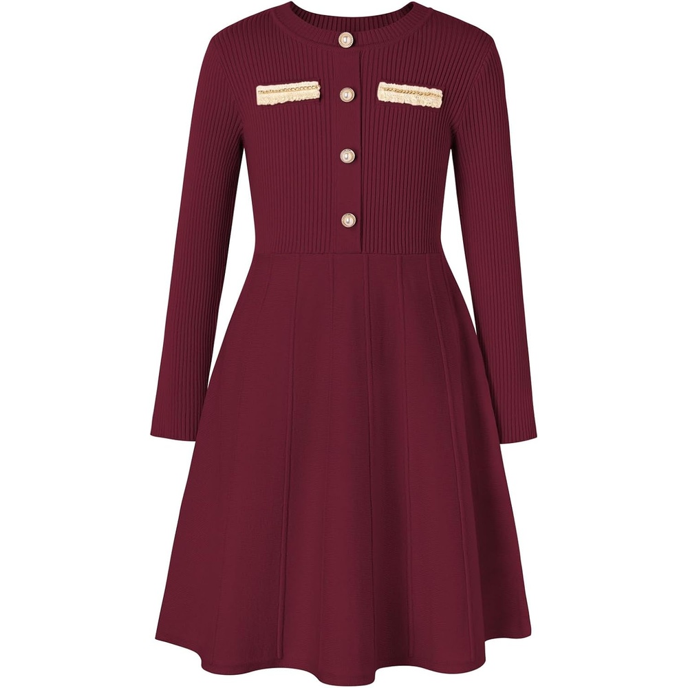 image:imageGRACE KARIN Girls Sweater Dress Long Sleeve Fall Knit Dresses 714 YearsWine Red