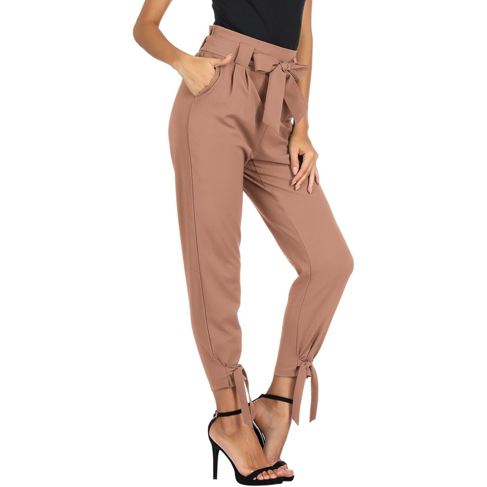 image:imageGRACE KARIN Womens Casual High Waist Pencil Pants Paper Bag Pants for WorkApricot