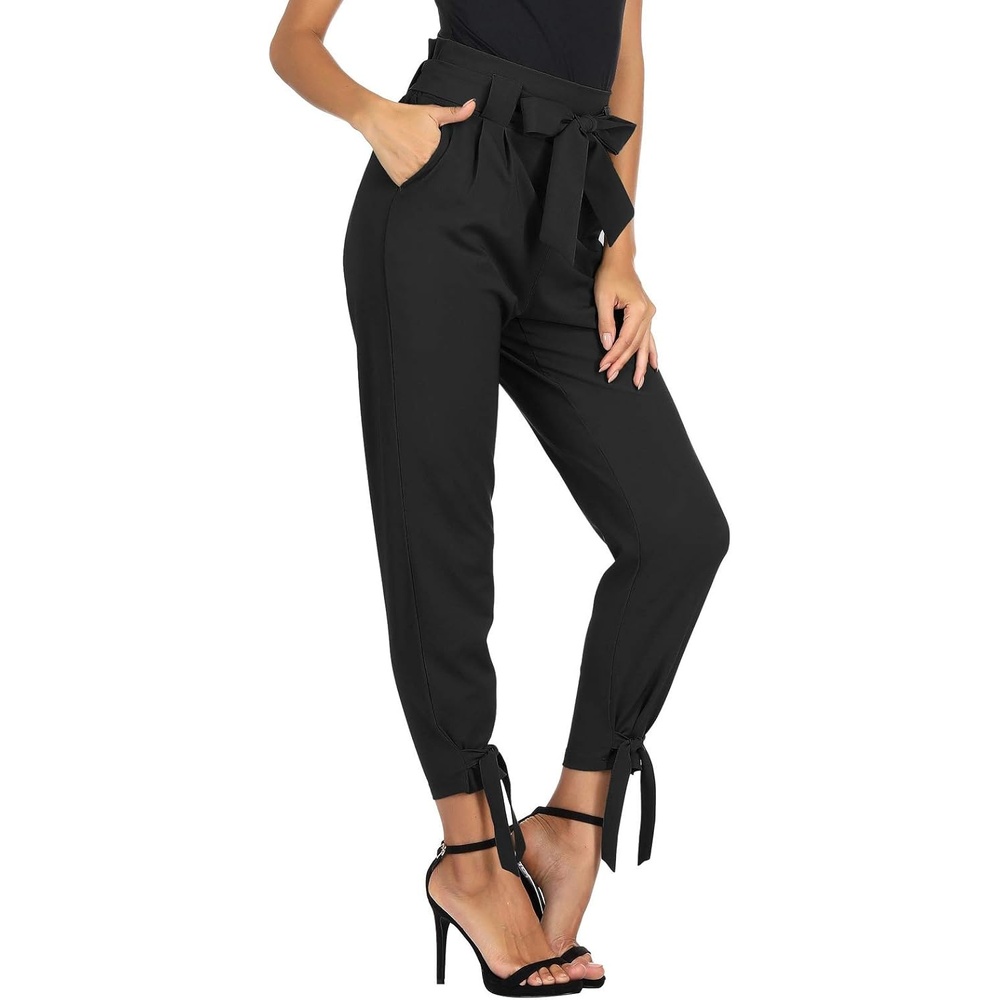 image:imageGRACE KARIN Womens Casual High Waist Pencil Pants Paper Bag Pants for WorkBlack