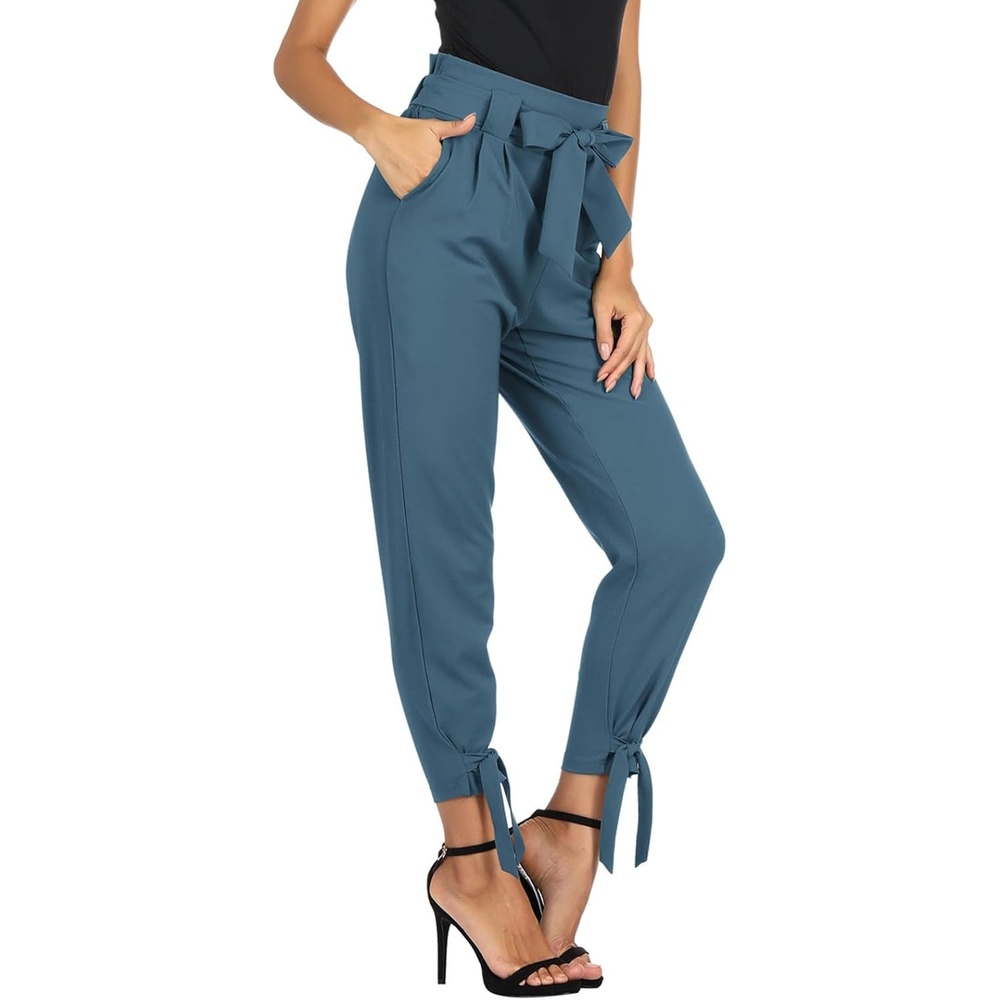 image:imageGRACE KARIN Womens Casual High Waist Pencil Pants Paper Bag Pants for WorkDeep Blue Haze