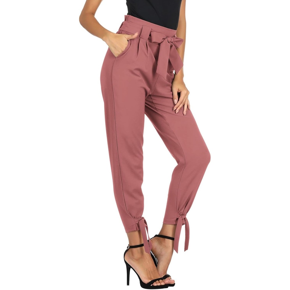 image:imageGRACE KARIN Womens Casual High Waist Pencil Pants Paper Bag Pants for WorkSalmon Pink