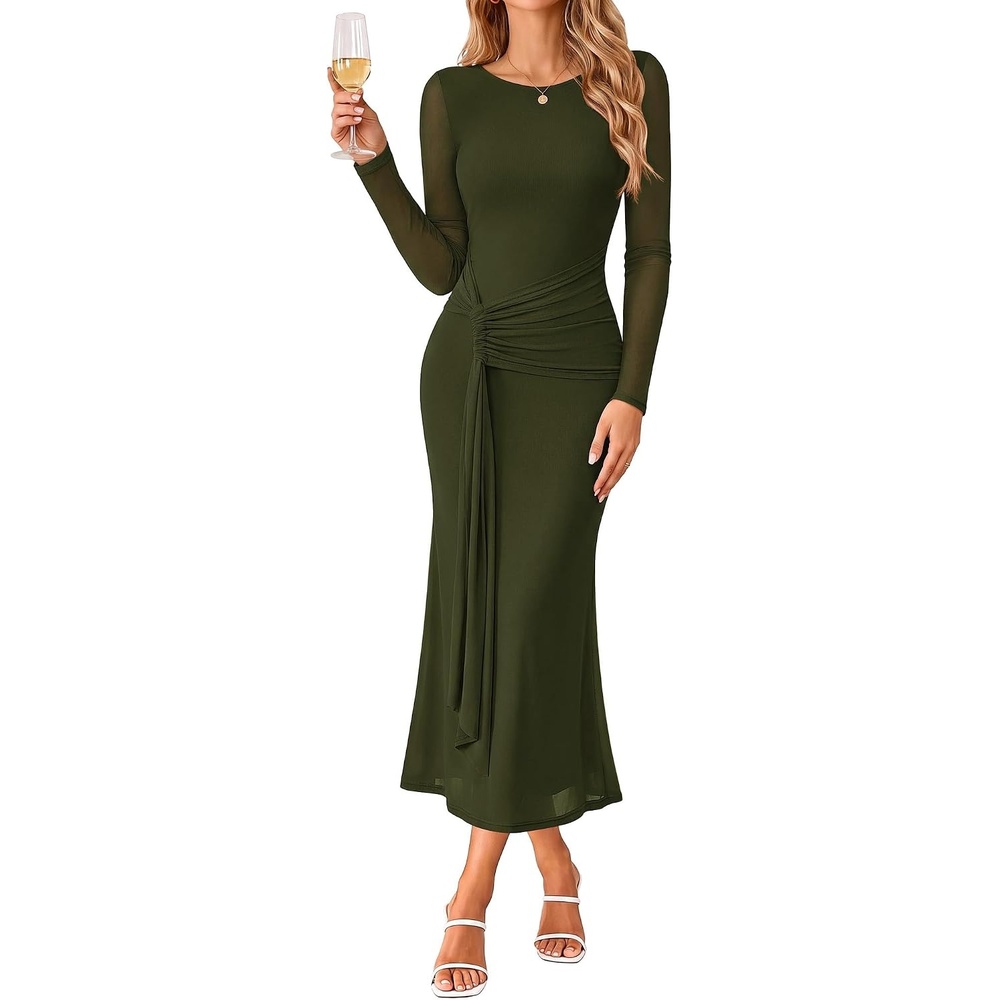 image:imageGRACE KARIN Womens Long Sleeve Bodycon Wedding Guest DressDark Green