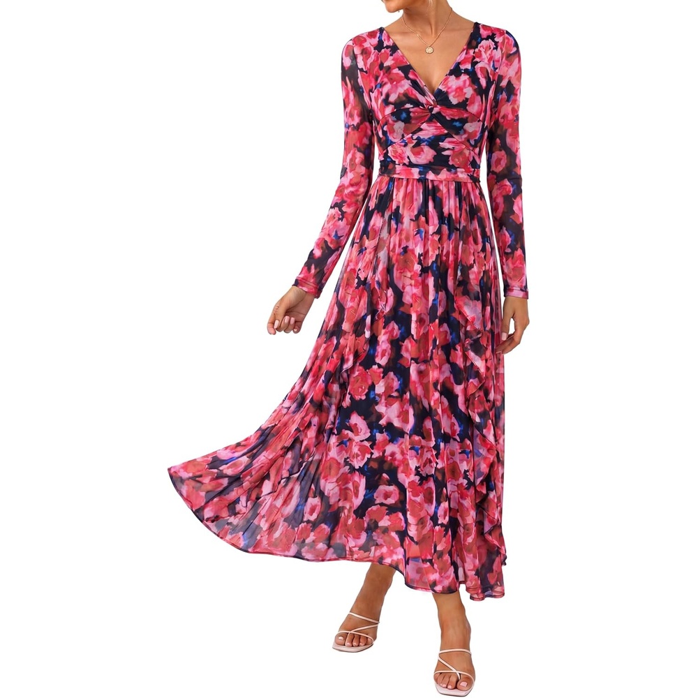 image:imageGRACE KARIN Womens Long Sleeve Floral Maxi Formal Wedding Guest DressBlack Blue Red