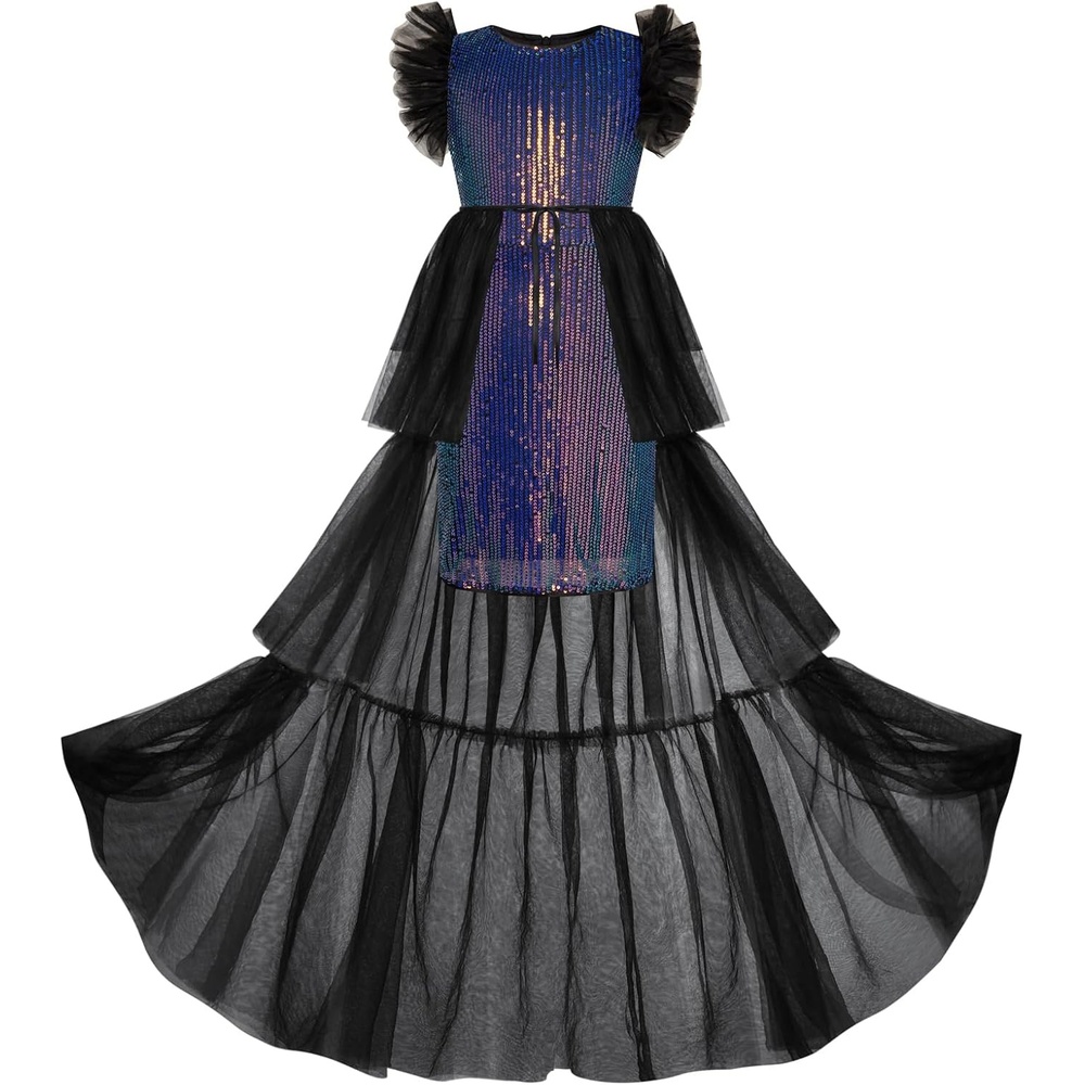 image:imageSparkleFancyyGliterFormalPartyChristmasFather and Daughter DancePromTulleRuffle SleeveDetachable MeshHomecomingDark Purple