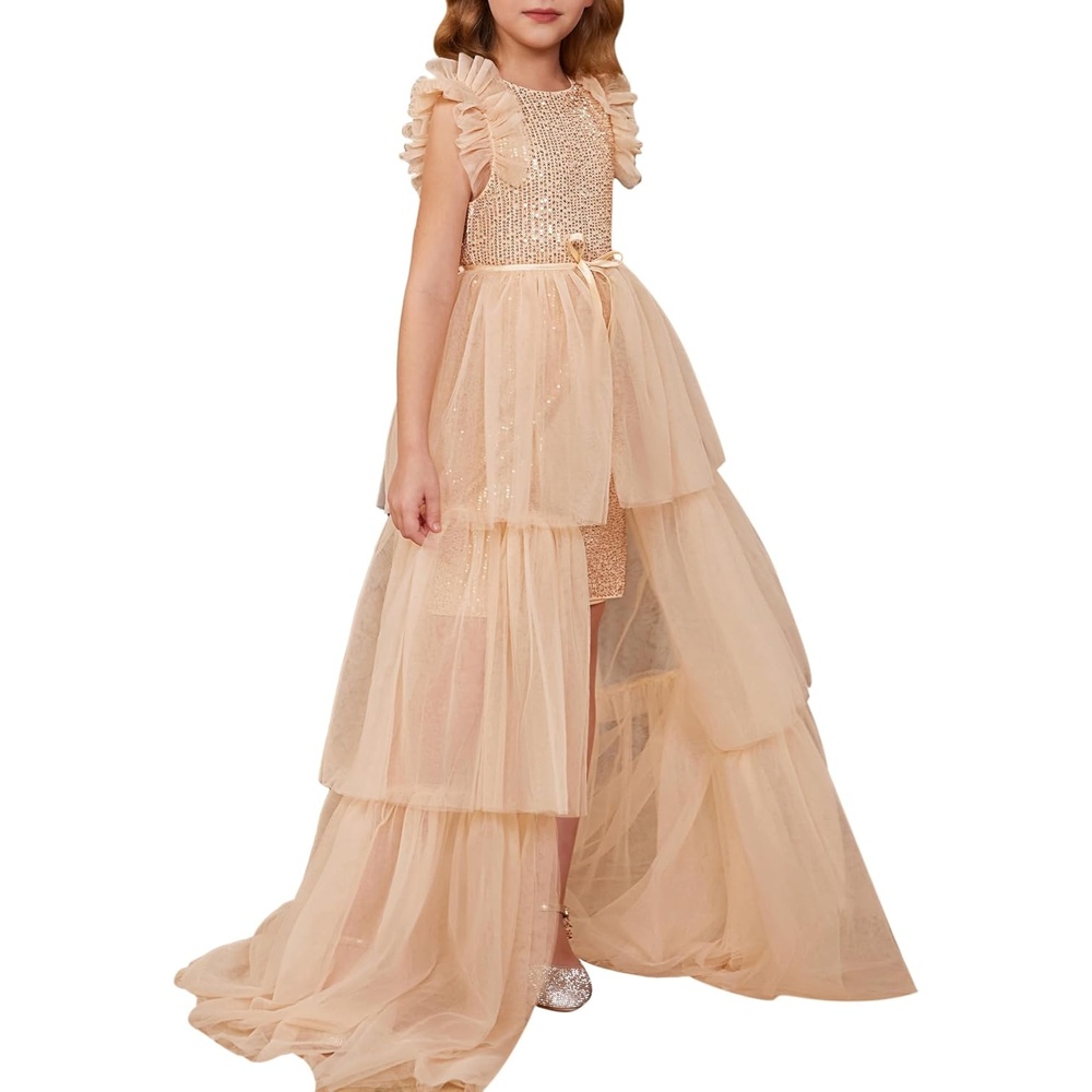 image:imageSparkleFancyyGliterFormalPartyChristmasFather and Daughter DancePromTulleRuffle SleeveDetachable MeshHomecomingRose Gold