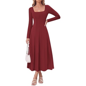 GRACE KARIN 2026 Womens Cotton Fall Wedding Guest Midi Dresses with Pockets(Wine)