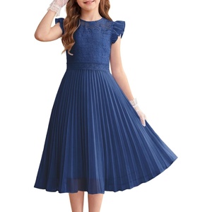 GRACE KARIN Flower Girl Dress Lace Bridesmaid Wedding Guest Formal Dresses(Navy Blue)