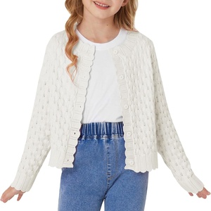 GRACE KARIN Girls Cardigan Button Down Knit Sweater 6-12Y(Ivory)