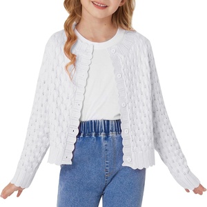 GRACE KARIN Girls Cardigan Button Down Knit Sweater 6-12Y(White)