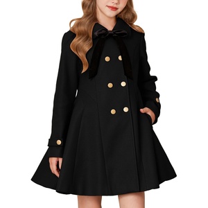 GRACE KARIN Girls Dress Coat Fall Winter Double Breasted Peacoat Bow Pocket(Black)
