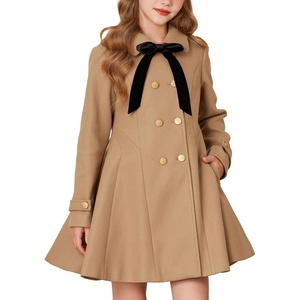 GRACE KARIN Girls Dress Coat Fall Winter Double Breasted Peacoat Bow Pocket(Khaki)
