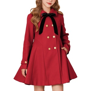 GRACE KARIN Girls Dress Coat Fall Winter Double Breasted Peacoat Bow Pocket(Red)