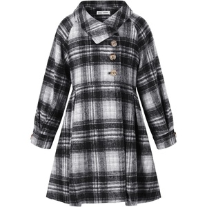 GRACE KARIN Girls Dress Coat Kids Wool Lapel Long Button Jackets Fall Winter Outerwear Peacoat with Pockets 5-12Y(Black White Plaid)