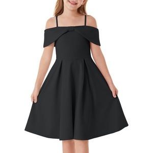 GRACE KARIN Girls Dress Off Shoulder Casual Party Dresses for 6-14 Years(Black)