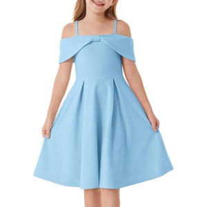 GRACE KARIN Girls Dress Off Shoulder Casual Party Dresses for 6-14 Years(Blue)