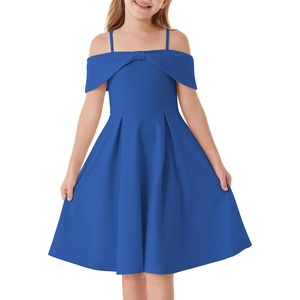 GRACE KARIN Girls Dress Off Shoulder Casual Party Dresses for 6-14 Years(Dark Blue)