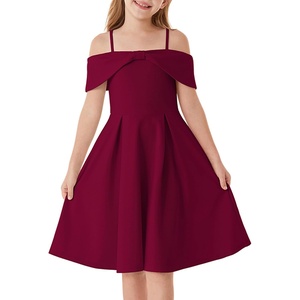 GRACE KARIN Girls Dress Off Shoulder Casual Party Dresses for 6-14 Years(Dark Red)