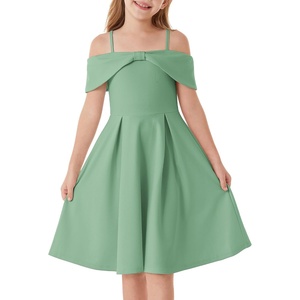 GRACE KARIN Girls Dress Off Shoulder Casual Party Dresses for 6-14 Years(Green)