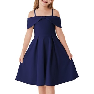 GRACE KARIN Girls Dress Off Shoulder Casual Party Dresses for 6-14 Years(Navy Blue)