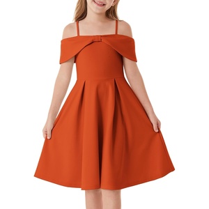 GRACE KARIN Girls Dress Off Shoulder Casual Party Dresses for 6-14 Years(Pumpkin Orange)