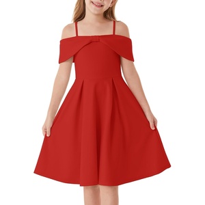 GRACE KARIN Girls Dress Off Shoulder Casual Party Dresses for 6-14 Years(Red)
