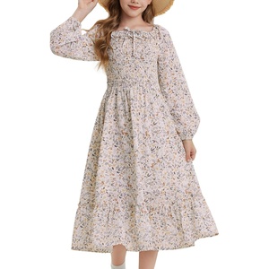 GRACE KARIN Girls Fall Dress Long Sleeve Floral Maxi Dresses Casual 6-14Y(Apricot Floral)