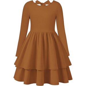 GRACE KARIN Girls Fall Dress Long Sleeve Tie Back Pockets School Party 7-14(Coffee)