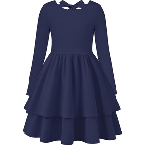 GRACE KARIN Girls Fall Dress Long Sleeve Tie Back Pockets School Party 7-14(Navy)