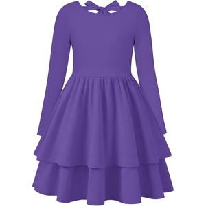 GRACE KARIN Girls Fall Dress Long Sleeve Tie Back Pockets School Party 7-14(Purple)