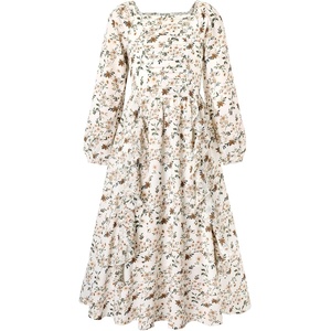 GRACE KARIN Girls Fall Dresses Long Sleeve Maxi Floral Winter Dress 7-14Y(Apricot Floral)